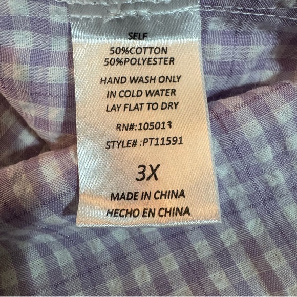 Savanna Jane Gingham Embroidered Seersucker Puff Sleeve Top 3X Lavender Boho - Picture 6 of 6